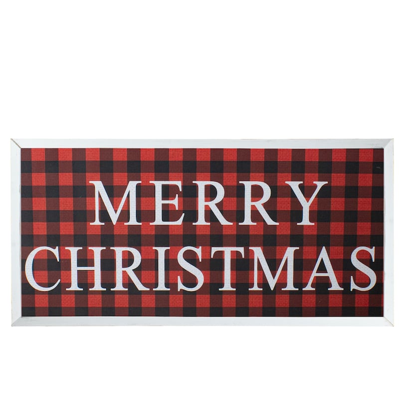 24" Red and Black Buffalo Plaid Merry Christmas Wooden Hanging Wall Sign