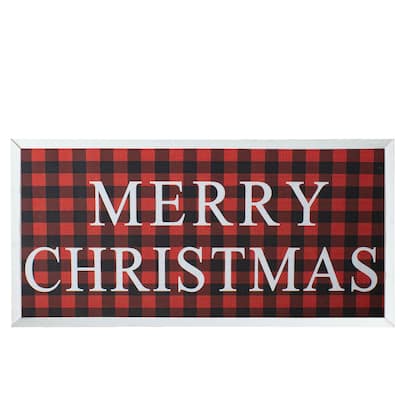 24" Red and Black Buffalo Plaid Merry Christmas Wooden Hanging Wall Sign