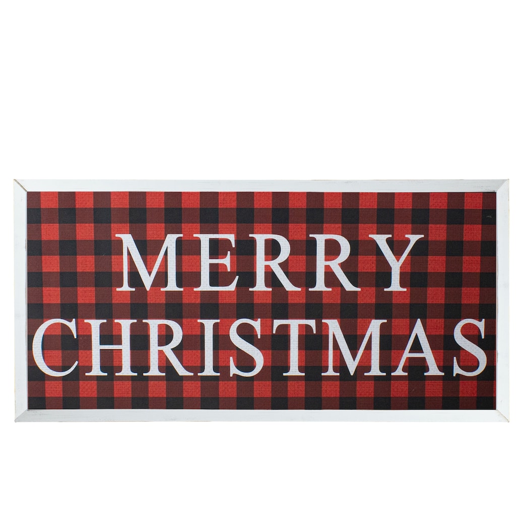24" Red and Black Buffalo Plaid Merry Christmas Wooden Hanging Wall Sign