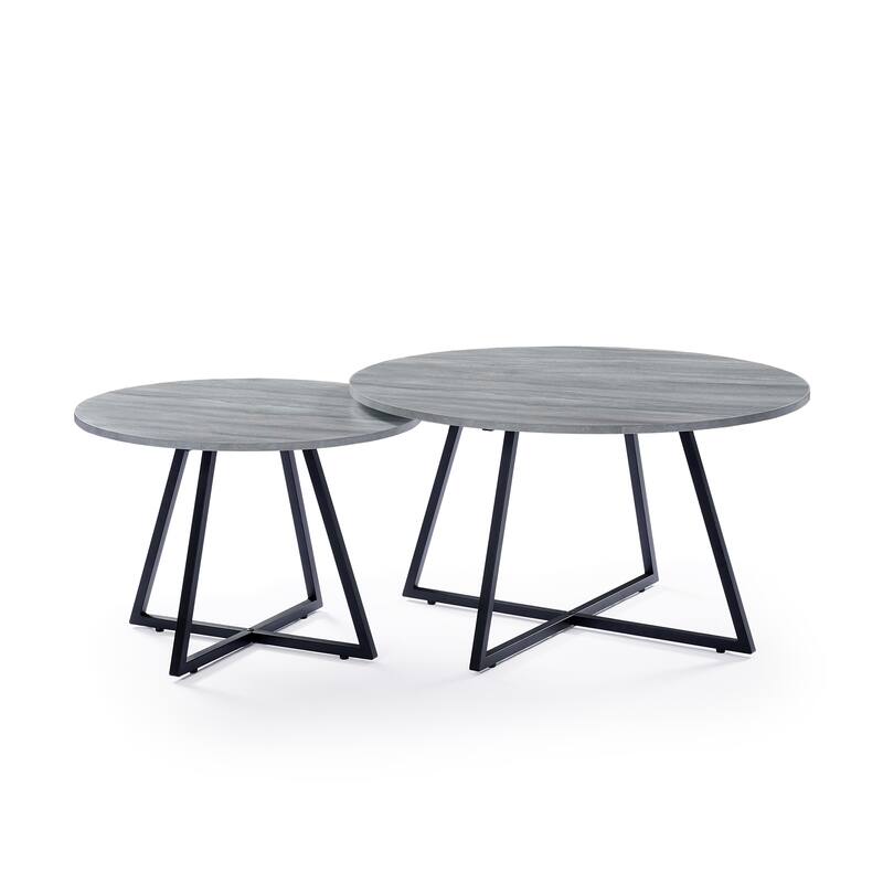 Modern Round Nesting Coffee Table Set with Black Cross Metal Legs
