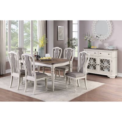 Wooden Dining Table with Curved Table Top Edges, White and Brown