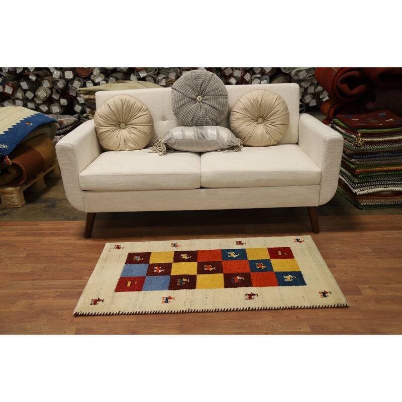 Hand Knotted Oriental 100% Wool Carpet Tribal Animal Pictorial Multi-Colored Gabbeh Area Rug - 4' 1'' X 2' 3''