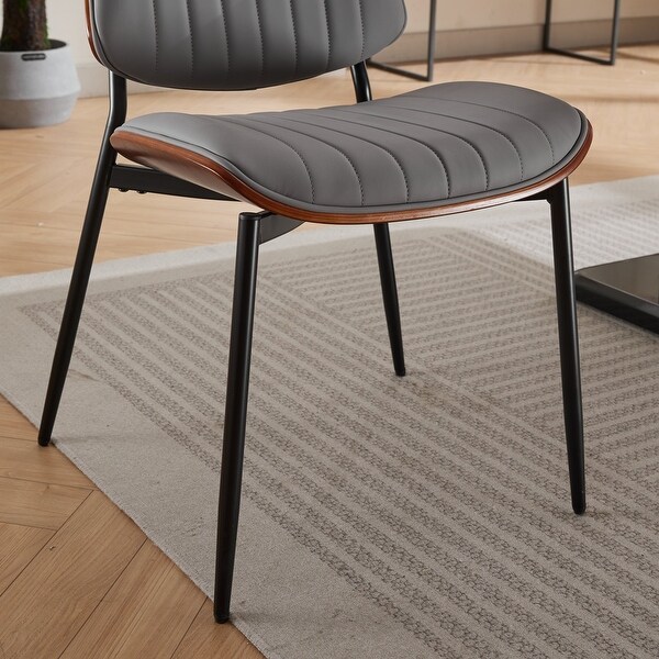 Dining Chairs Set of 2, Mid Century Modern Retro Gray PU Leather