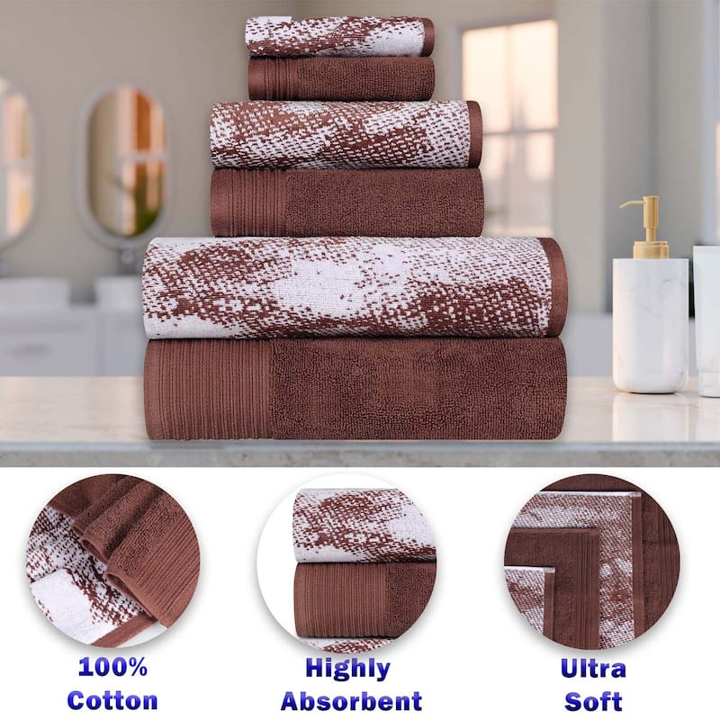Superior Cotton Solid and Marble Hand Towel Set of 6