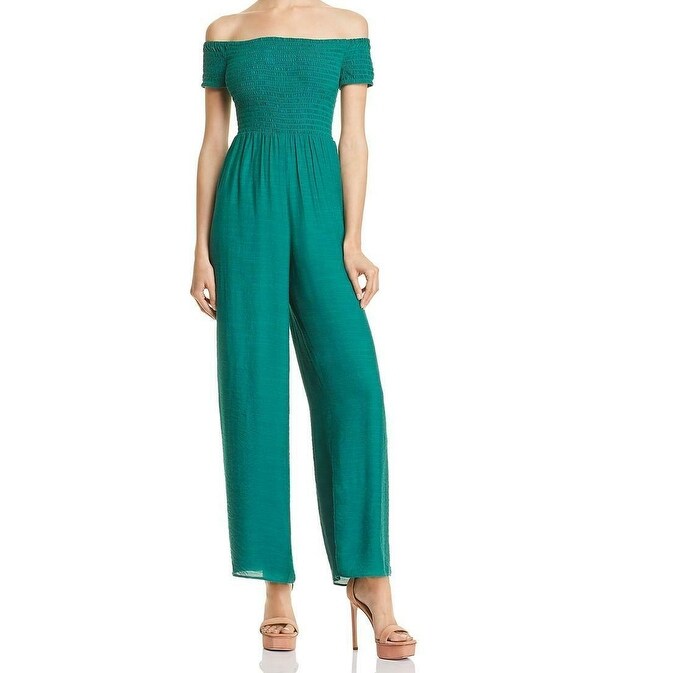 smocked off the shoulder jumpsuit