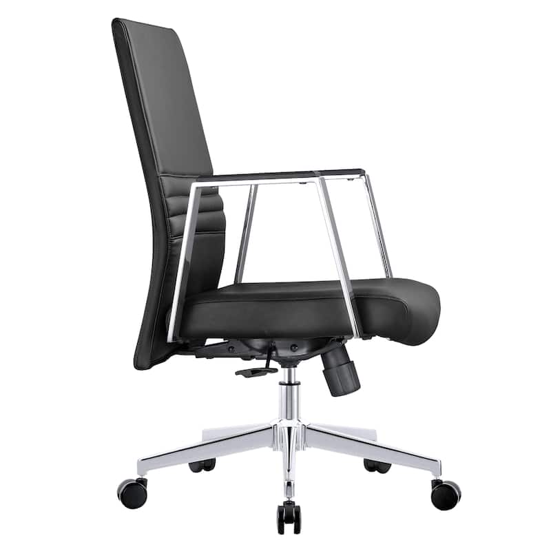 Mid-Back Leather Office Chair in Iron Modern Ergonomic Swivel Lift Tilt Computer Task Chair