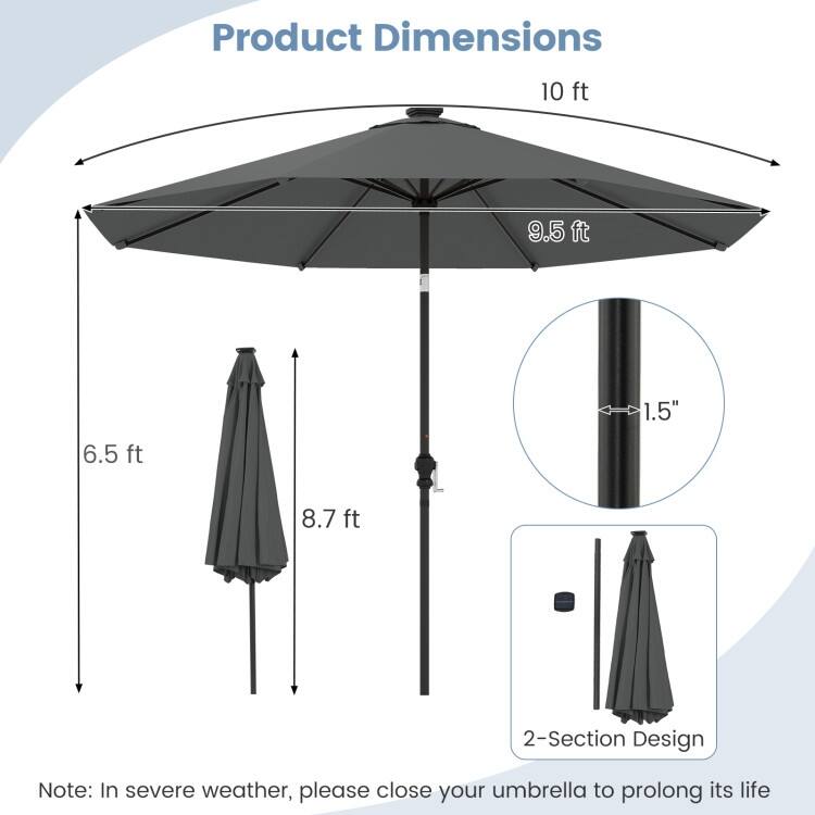 Polyester Metal Solar Patio Umbrella with LED Lights