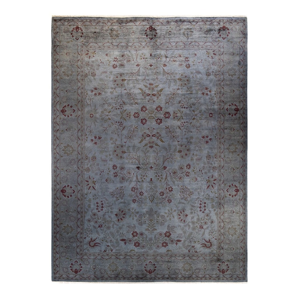 Overton Hand Knotted Wool Vintage Inspired Modern Contemporary Overdyed Gray Area Rug - 9' 3" x 12' 4"
