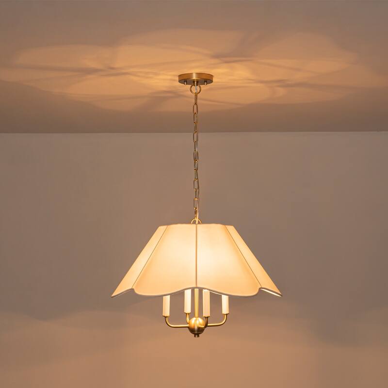 4-Light Mid Century Modern Chandelier 23 in. Pendant Light with Fabric Shade - Gold - 23''W