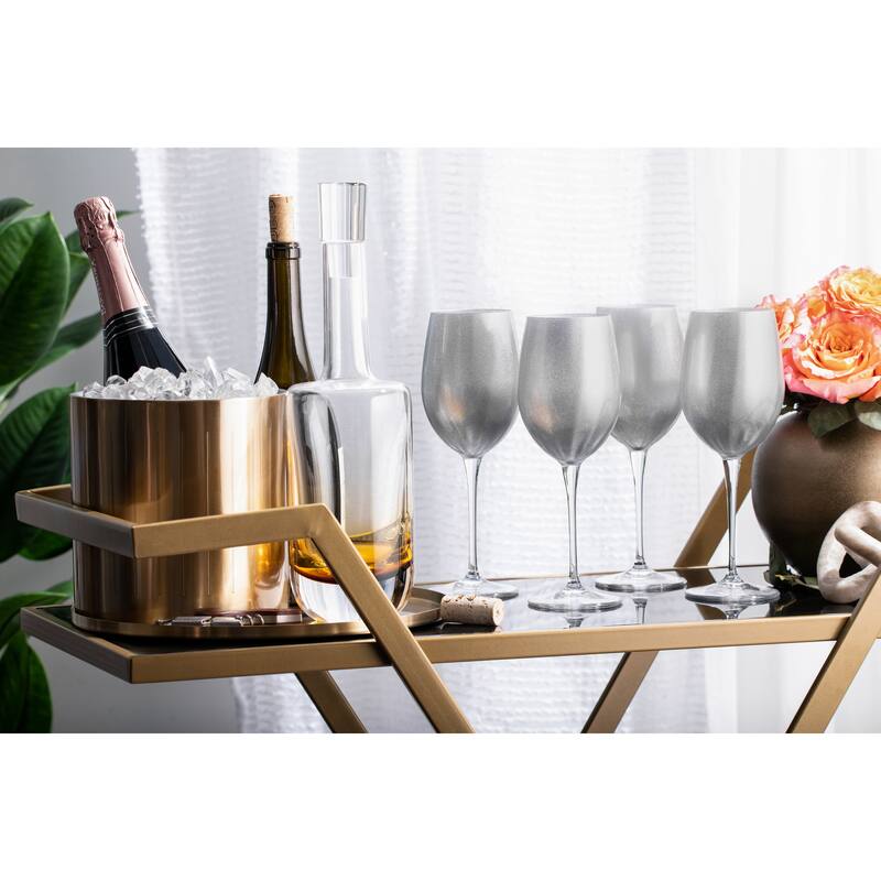 Majestic Gifts Inc. Glass Wine/Water Goblet Set/6 - Silver Glass W/ Clear Stem - 18 oz. Made in Europe