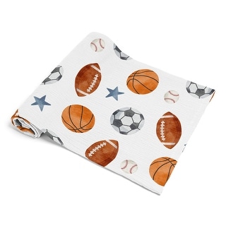 Sweet Jojo Designs Sports Theme Boy 100% Cotton Muslin Baby Swaddle Receiving Blanket - Watercolor, Vintage, Sport Themed, Balls