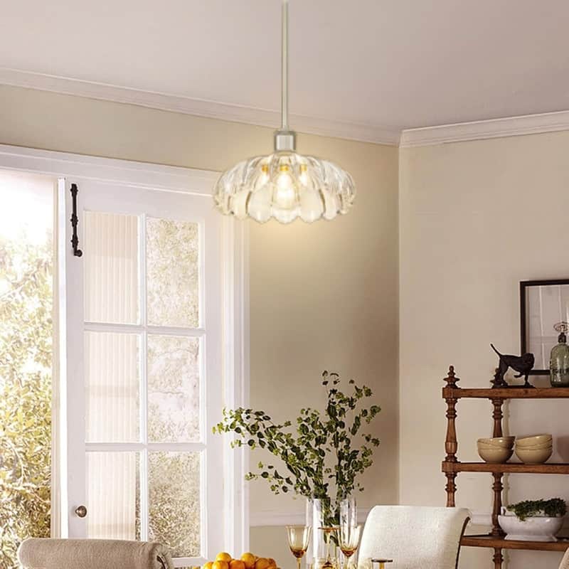 10.4” Bedroom light brushed nickel hanging lighting glass, metal pendant light