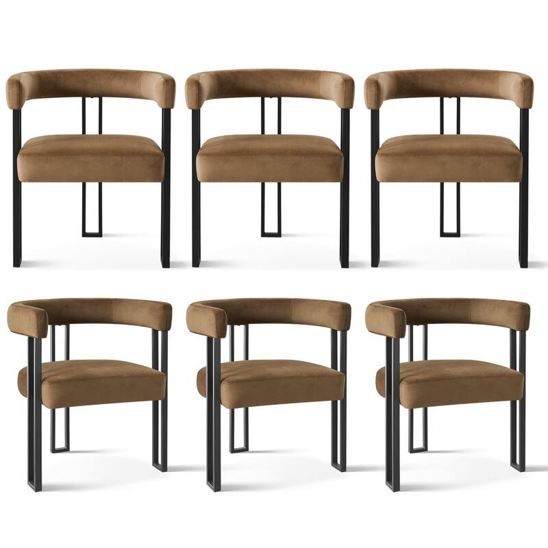 Modern Velvet Upholstered Dining Armchairs with Black Metal Legs (Set of 2/4/6)