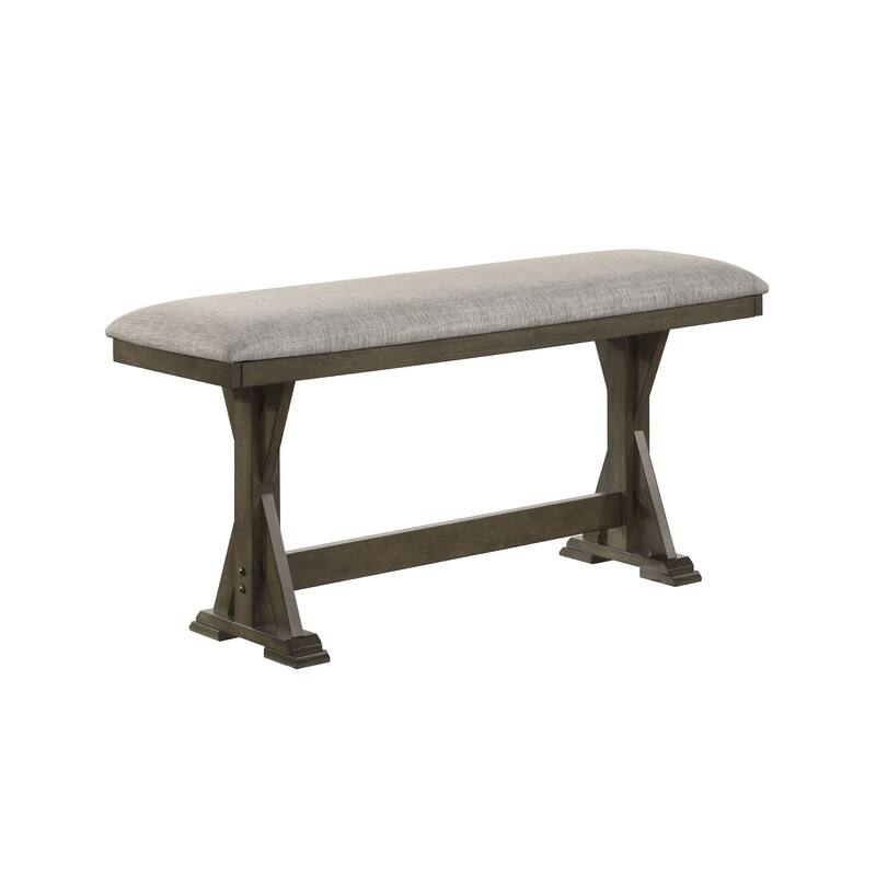 Omal Counter Height Dining Bench, Brown-Khaki Wood, Gray Fabric, 48 Inch
