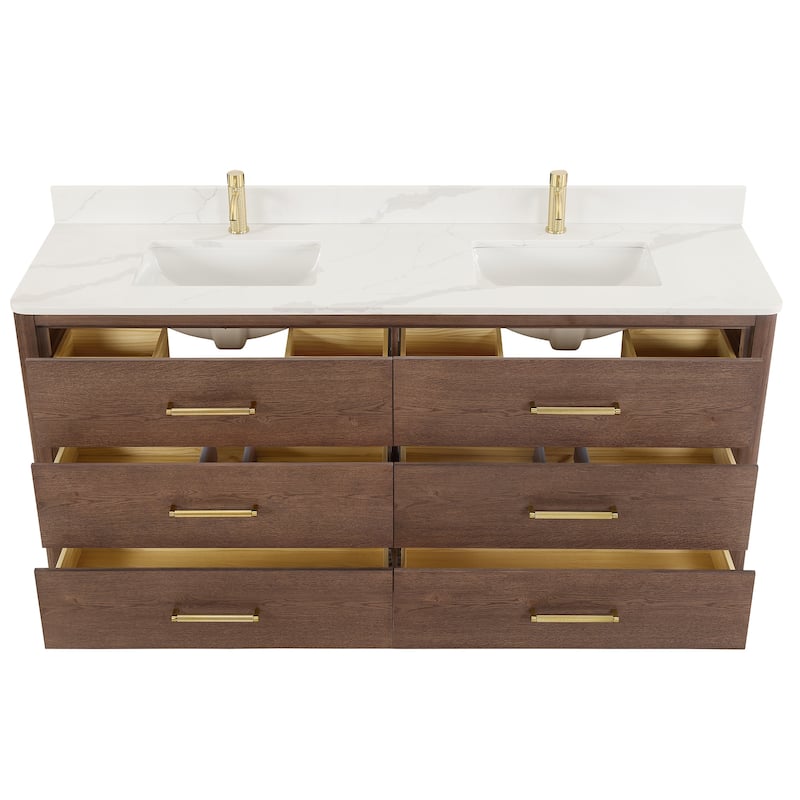 Porto Bath Vanity with White Quartz Stone Top and Mirror