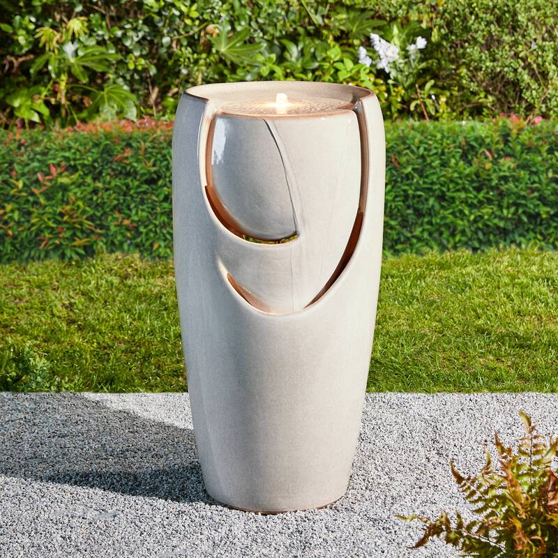 Glitzhome 30"H Oversized LED Ceramic Fountain - Off-White