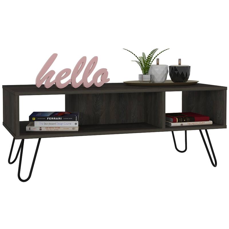 TUHOME Vassel Hairpin Leg Coffee Table with Open Shelves
