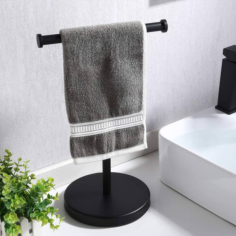 Countertop T-Shape Towel Rack Holer with Heavy Weight Base - Black