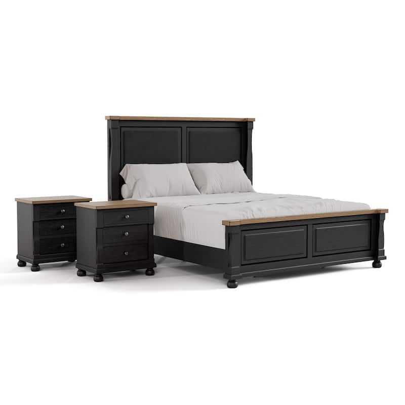 Furniture of America Lucan II 3-Piece Farmhouse Black Solid Wood Panel Bedroom Set