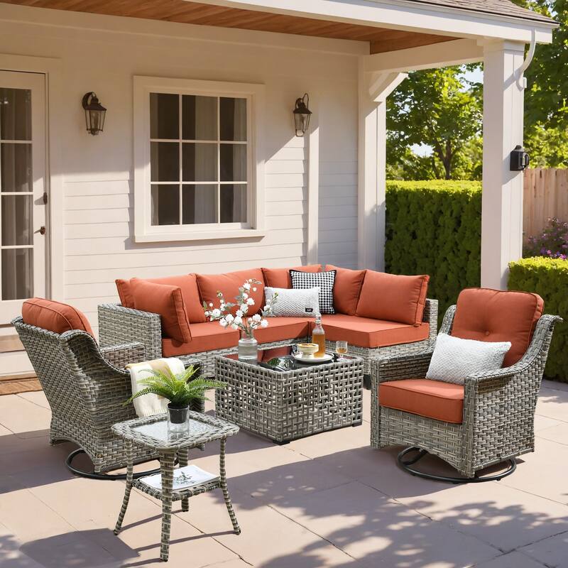 XIZZI 8-piece Rattan Wicker Outdoor Patio Furniture Set with Swivel Chair - Red