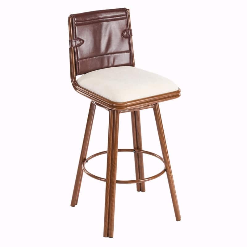 Sibyl Upholstered Swivel Bar Stool Set of 2, Walnut Metal Frame, Beige