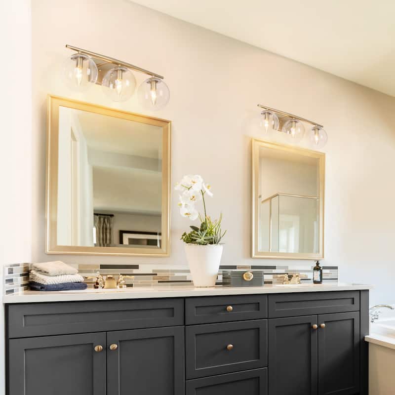 Modern Gold 3-light Bathroom Vanity Lights Farmhouse Globe Glass Dimmable Up & Down Wall Sconce