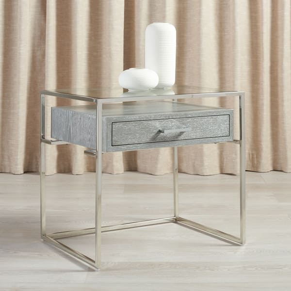 slide 2 of 14, SAFAVIEH Couture High Line Collection Modern Caelan Glass Brown Accent Table Light Grey