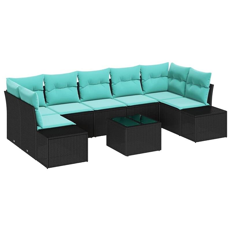 vidaXL 8 Garden Sofa Set with Cushions Black Poly Rattan - 113.8 x 60.6 x 27.2