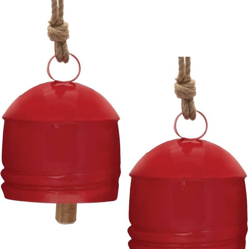 HomeRoots Set of Four Red And Natural Holiday Bell Shaped Ornaments