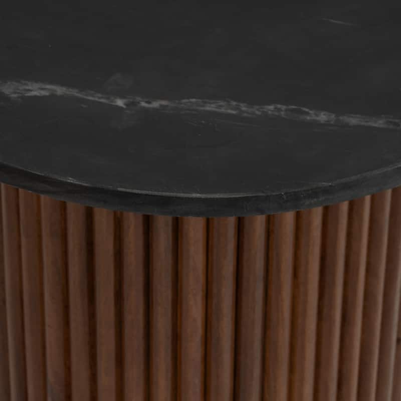 Sagebrook Home Mango Wood & Marble Accent Table with Reeded Base, MDF Support, and Contemporary Cylinder Design