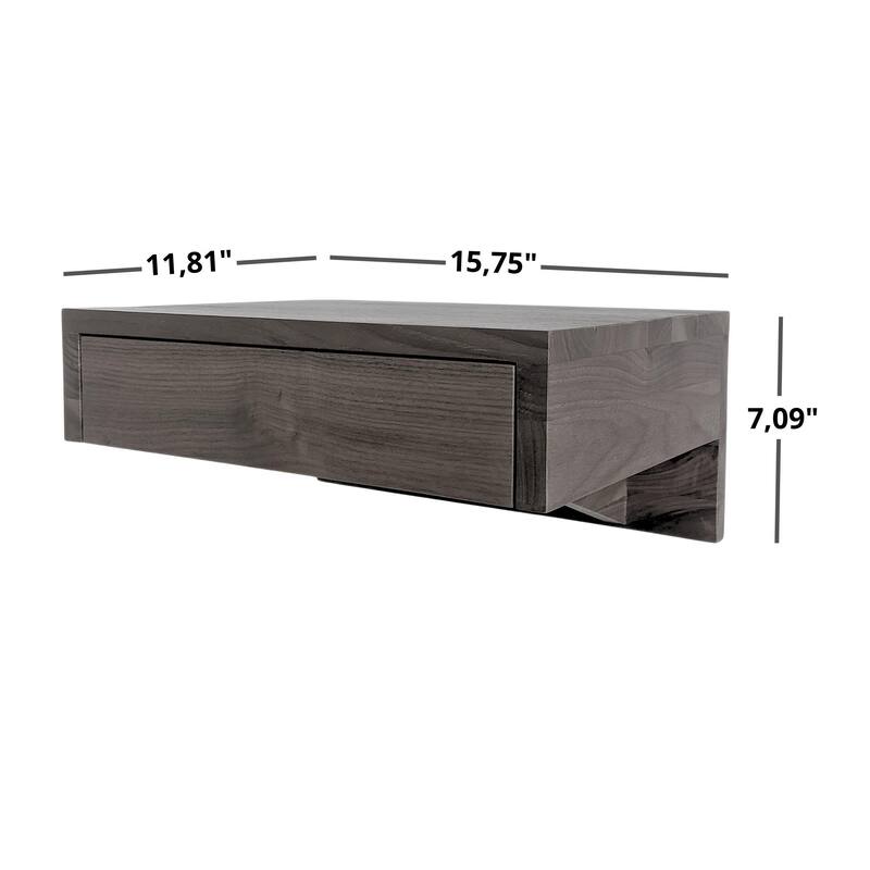 Bo - Walnut Hardwood Floating Nightstand Bedside Table - Small Bedroom Nightstand