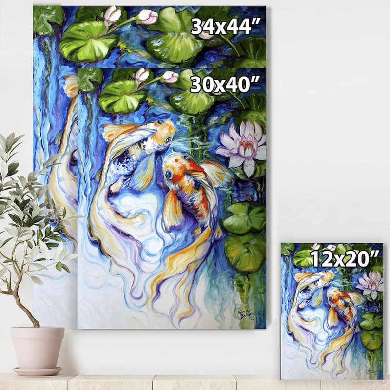 Designart "Koi Koi And Lily" Nautical & Coastal Premium Canvas Wall Art
