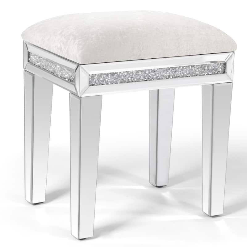 Mirror Diamond Vanity Stool with Velvet Upholstered Seat