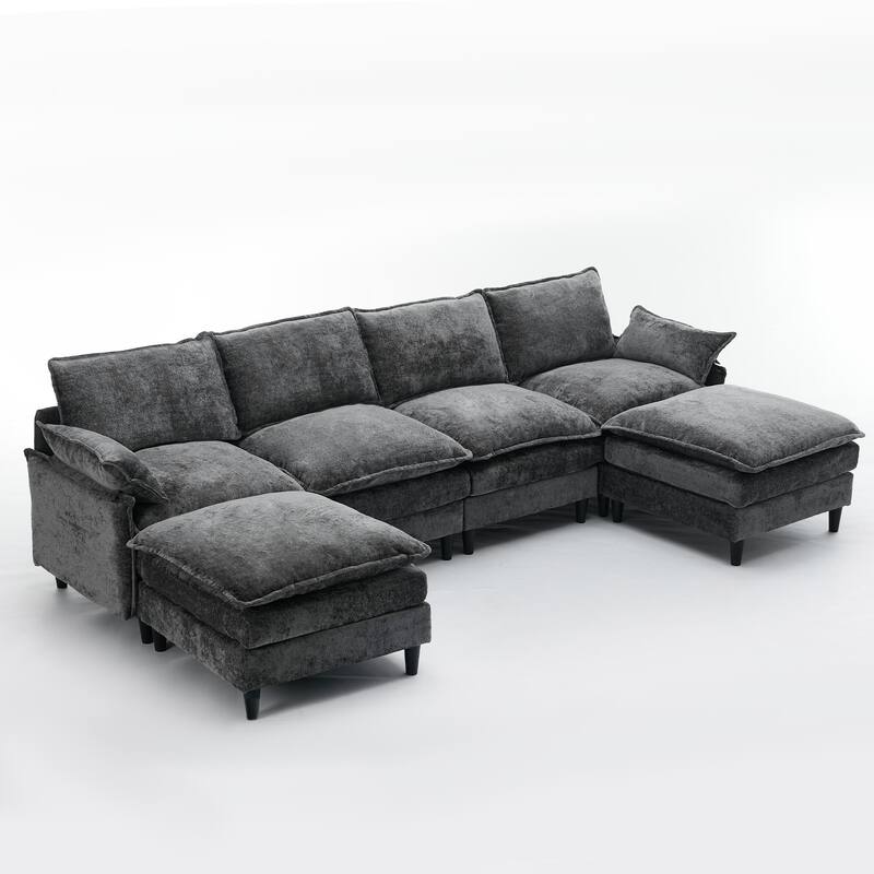 Oversized U Shaped Sectional Couch, Comfy Cloud Modular Sectional Sofa with 2 Ottoman Deep Seat Chenille Modern Cloud Sofa