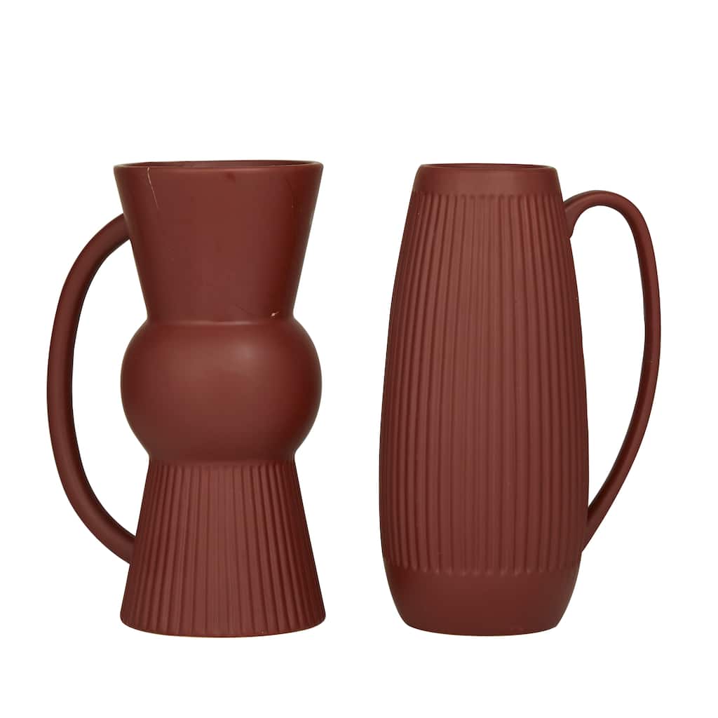 Ceramic Ribbed Vase with Handles - Set of 2 Red - Roche River Decor - 5"W x 7"L x 12"H