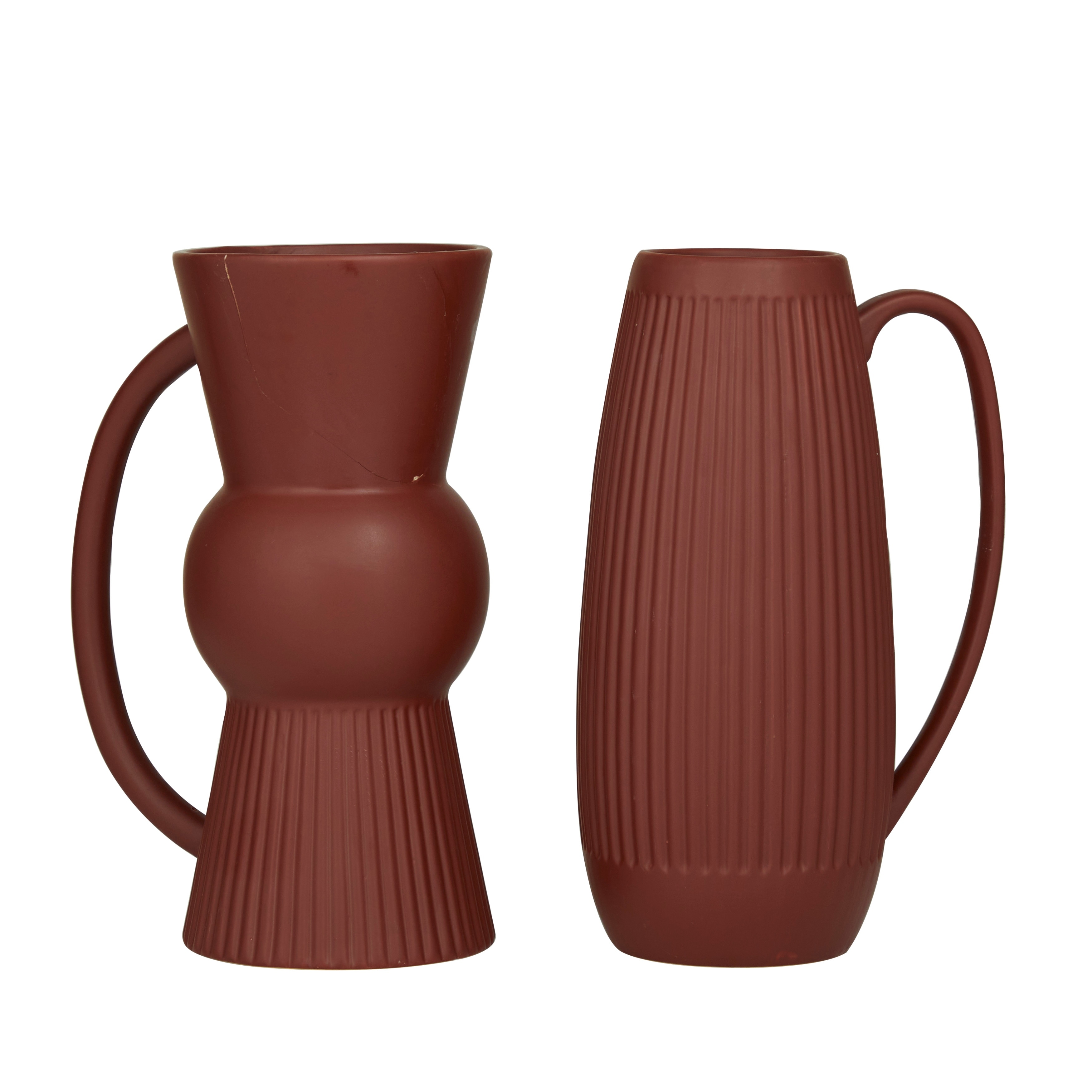 Ceramic Ribbed Vase with Handles - Set of 2 Red - Roche River Decor - 5"W x 7"L x 12"H