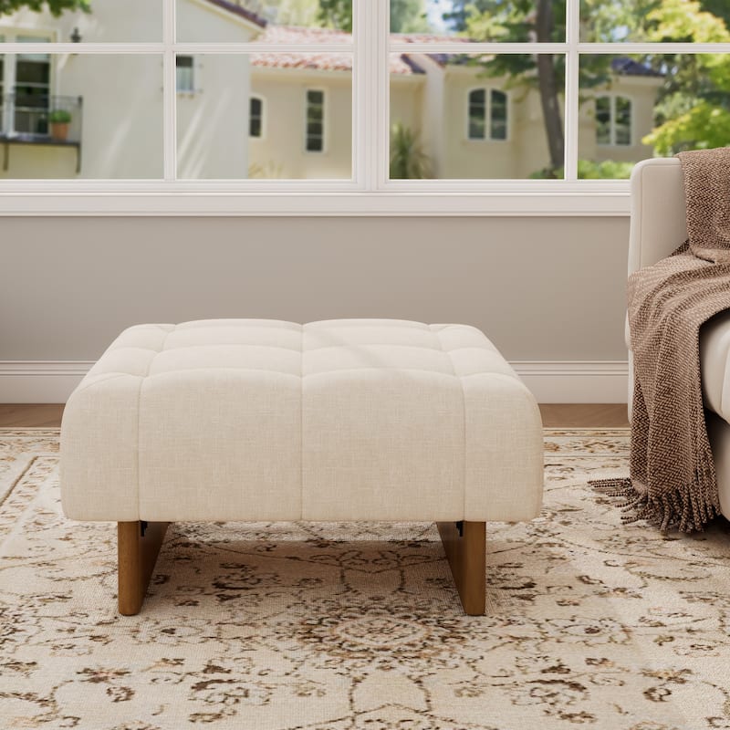 Christopher Knight Home - Vireo Linen Tufted Square Ottoman with Pocket Coil Comfort