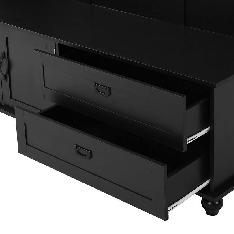 59"W Hall Tree Bench with 5 Coat Hooks,Storage Cabinet and 2 Large Drawers