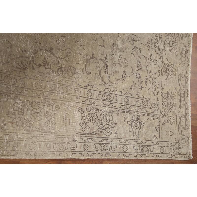 Hand Knotted Oriental 100% Wool Carpet Traditional Medallion Beige & Ivories Tabriz Area Rug - 9' 5'' X 6' 7''