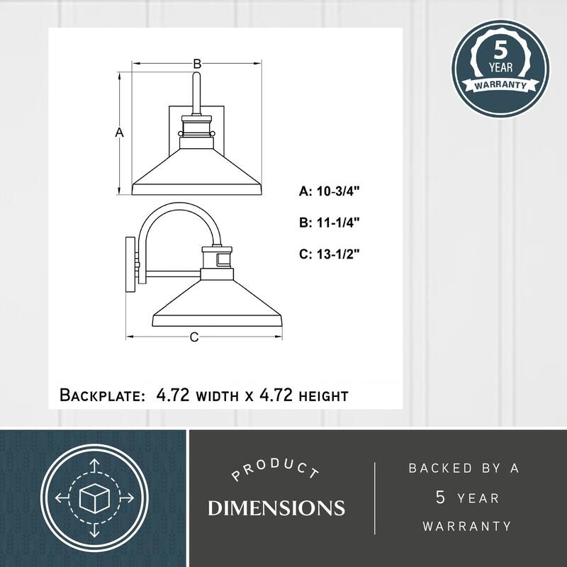 VAXCEL Highland Park Matte Black and White Motion Sensor Dusk to Dawn Outdoor Wall Sconce Light Fixture, Steel Shade