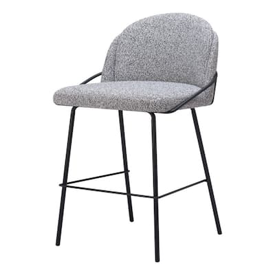 Set of 2 Light Grey Shearling and Steel 30 Inch Bar Height Chairs - 42.9" H x 20.1" W x 21.3" D