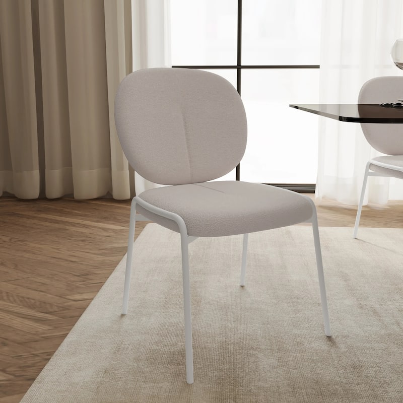 Celestial Modern Boucle Dining Chairs - Upholstered Accent Side Chairs with White Powder-Coated Iron Frame Set of 2