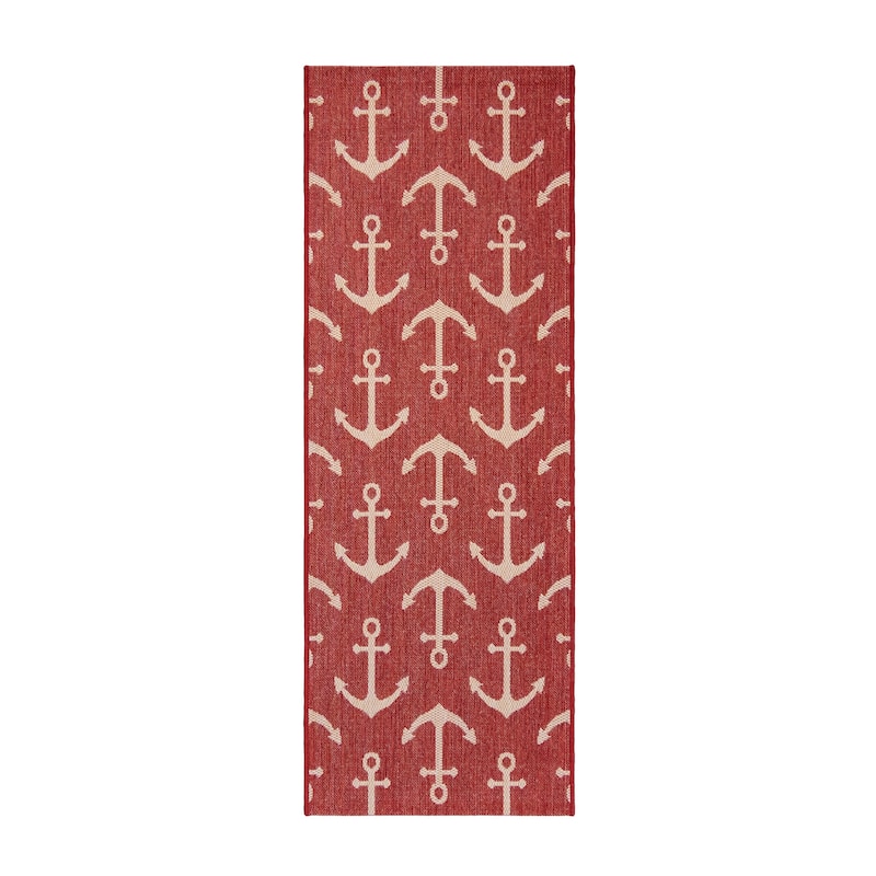 Gertmenian Paseo Maritime Red Nautical Anchor Indoor/ Outdoor Area Rug