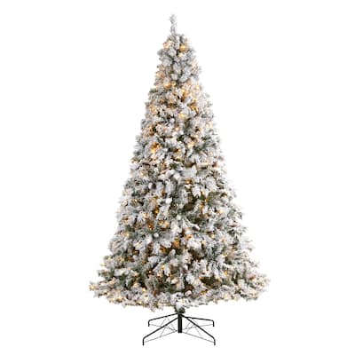 9ft. Flocked Pine Artificial Christmas Tree with Pinecones and 650 Clear LED Lights - Winter Wonderland X-Mas Tree