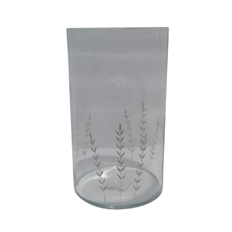 Leaves Cylindrical Glass Vase - 10.25" - Clear