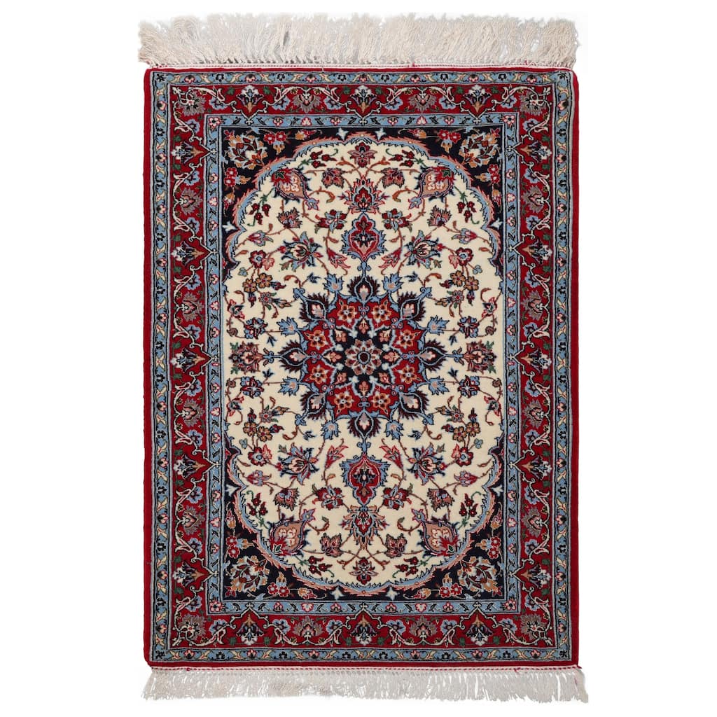 2'4''x3'7'' Hand Knotted Wool Ivory Isfahan Traditional 500 KPSI Rug - 2' 4'' x 3' 7''