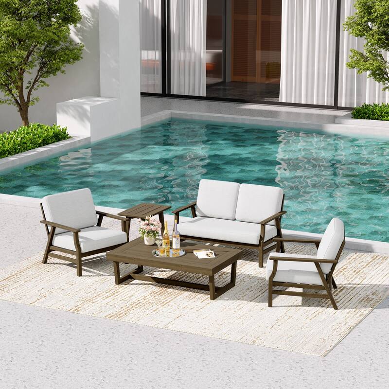 5-Piece Teak Outdoor Conversation Set with Tables.