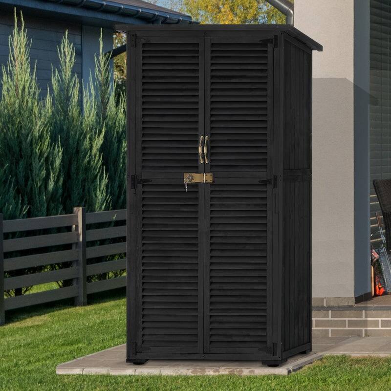 MCombo Outdoor Storage Cabinet Shed, Shuttered Doors with Lock, Wooden 0709 / 0808 / 1900 - Medium - Black