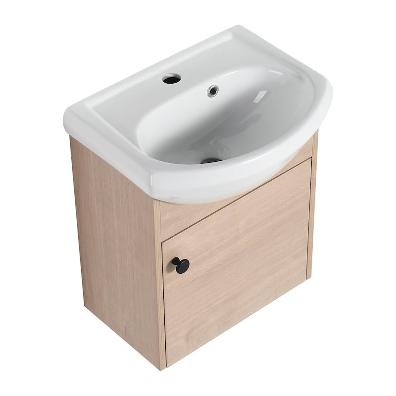 18 inch Wood Wall-Mounted Bathroom Vanity Set with Integrated Ceramic Sink