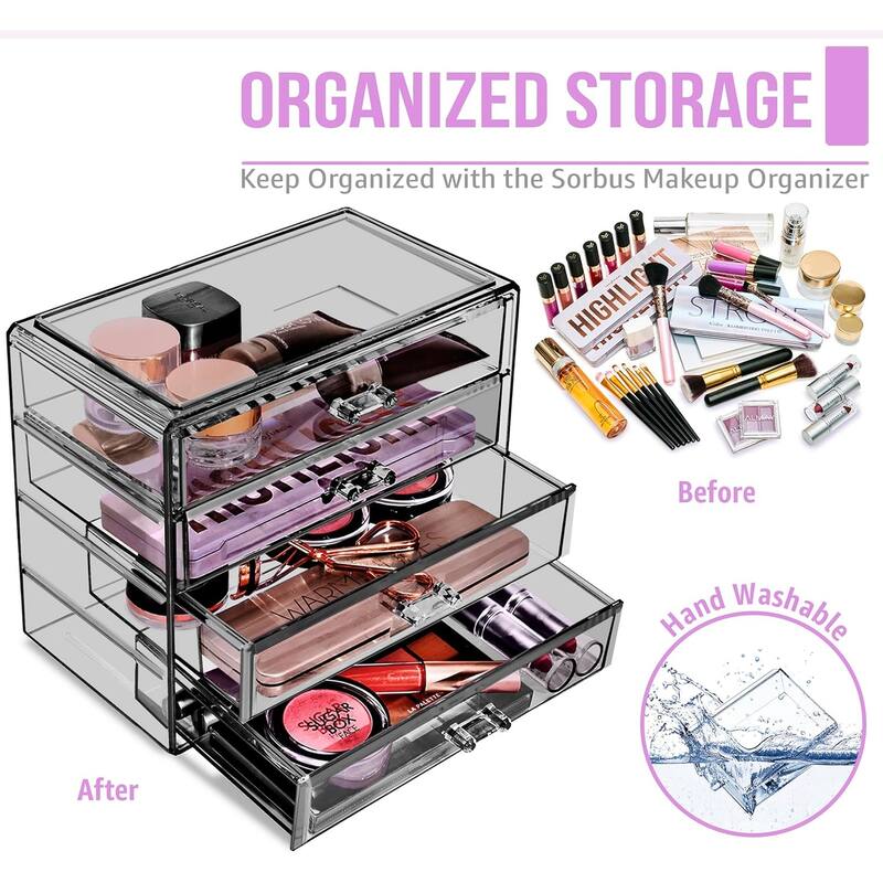 Sorbus Acrylic Cosmetics Makeup and Jewelry Storage Case Display– 4 Large Drawers - 9.25" x 5.375" x 7.875"